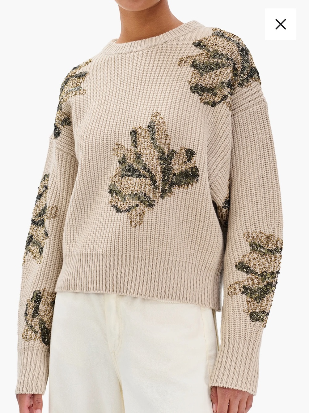 Rag & Bone Julie Cropped Cream Knit wool sweater sequin & beading, s